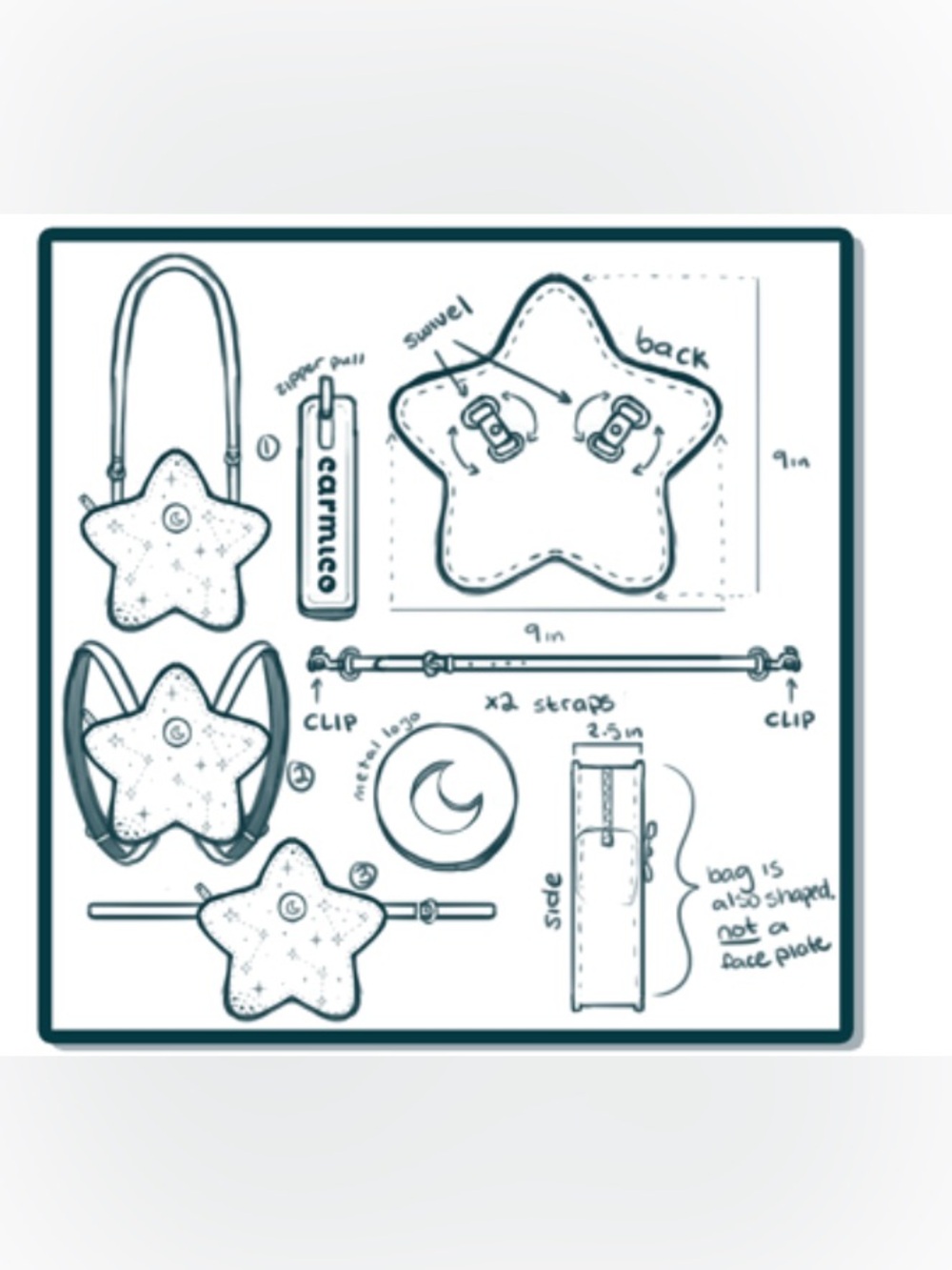 Carmico Lavender & White Moon & Stars Convertible Bag Matching Mini Moon Wallet - Picture 15 of 16